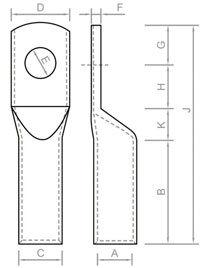 Compression Type Copper Tubular Cable Lugs Long Barrel Medium Duty 