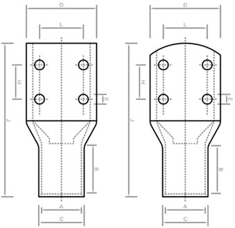 Copper Compression Type Four Hole Tubular Terminal